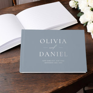 Elegant Dusty Blue Silver Modern Minimalist Foil Guest Book