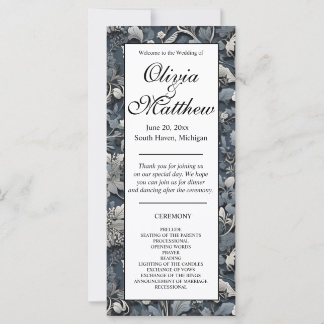 Elegant dusty blue silver white gray floral (Front)