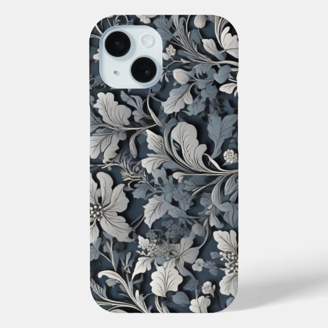 Elegant dusty blue silver white gray floral Case-Mate iPhone case (Back)