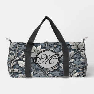 Elegant dusty blue silver white gray floral duffle bag