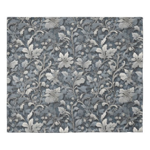 Elegant dusty blue silver white gray floral duvet cover