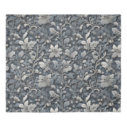 Elegant dusty blue silver white gray floral duvet cover