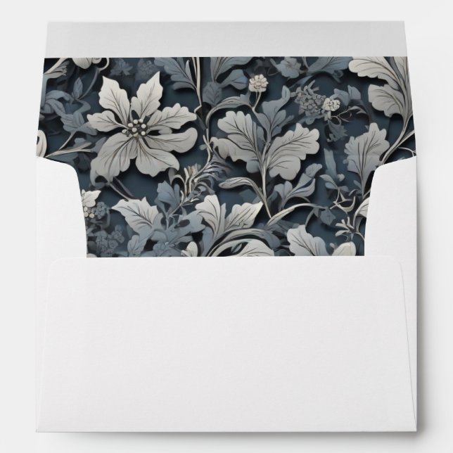 Elegant dusty blue silver white gray floral envelope (Back (Bottom))