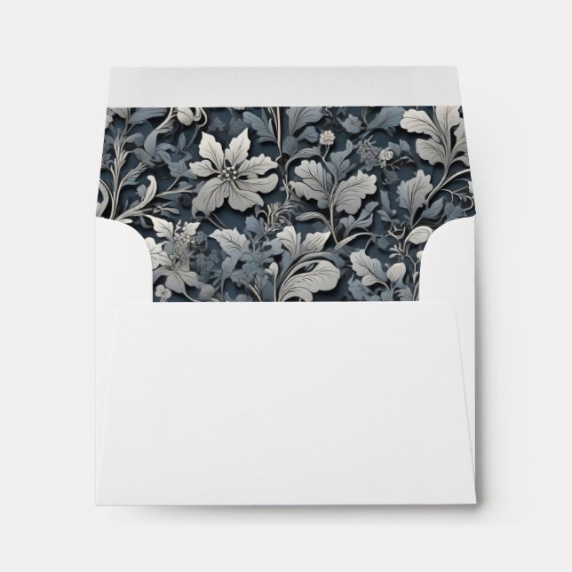 Elegant dusty blue silver white gray floral  envelope (Back (Bottom))
