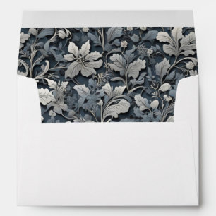 Elegant dusty blue silver white gray floral envelope