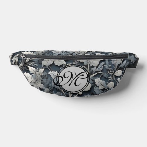 Elegant dusty blue silver white gray floral fanny pack