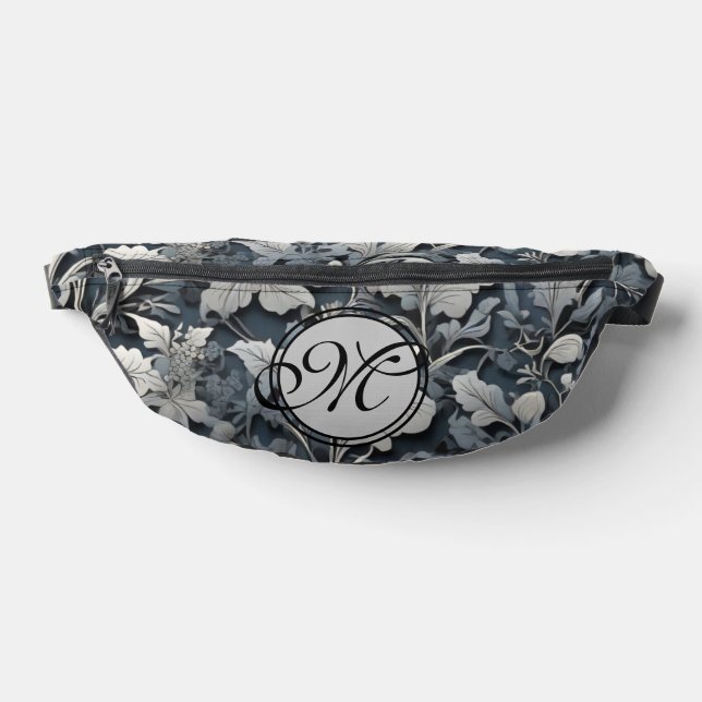 Elegant dusty blue silver white gray floral fanny pack (Lay Down)