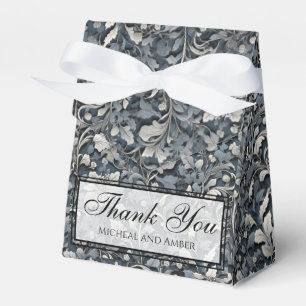 Elegant dusty blue silver white gray floral favor boxes