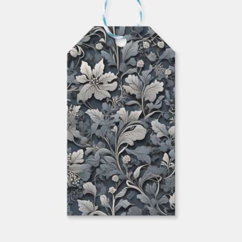 Elegant dusty blue silver white gray floral gift tags
