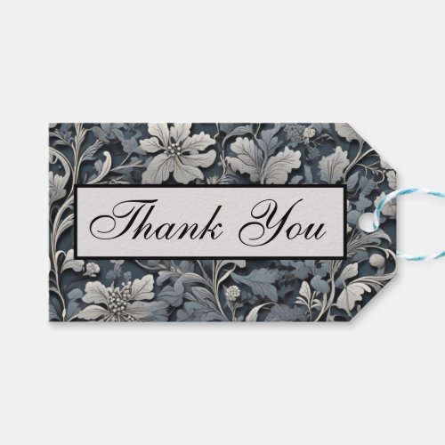 Elegant dusty blue silver white gray floral gift tags