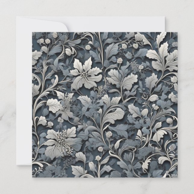 Elegant dusty blue silver white gray floral invitation (Front)