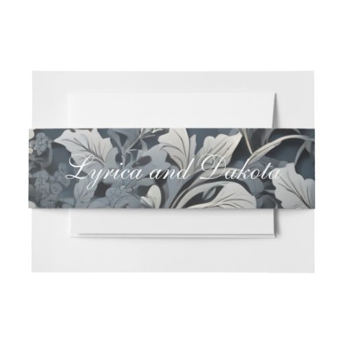Elegant dusty blue silver white gray floral invitation belly band