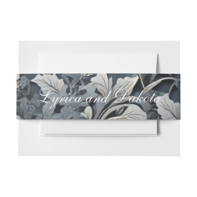 Elegant dusty blue silver white gray floral invitation belly band (Front Example)