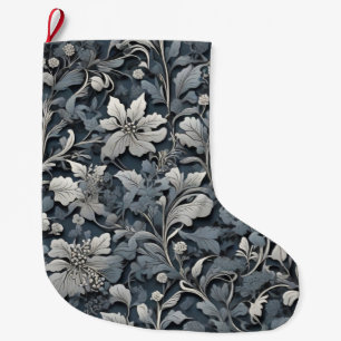 Elegant dusty blue silver white gray floral large christmas stocking