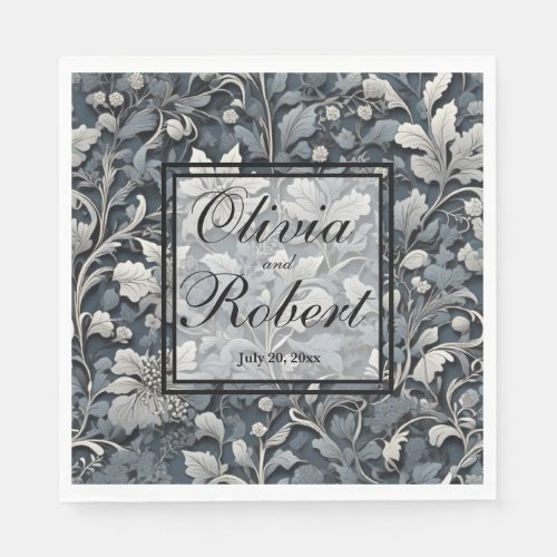 Elegant dusty blue silver white gray floral napkins