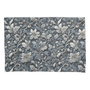 Elegant dusty blue silver white gray floral pillow case