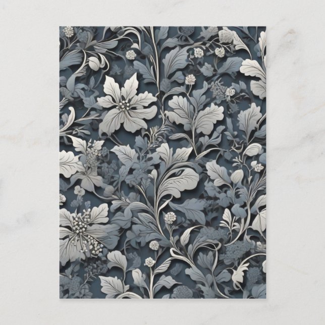 Elegant dusty blue silver white gray floral postcard (Front)