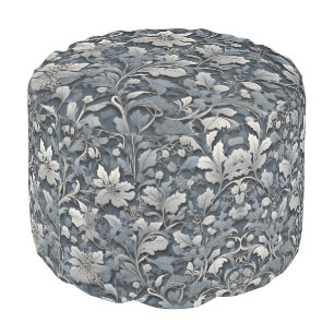 Elegant dusty blue silver white gray floral pouf