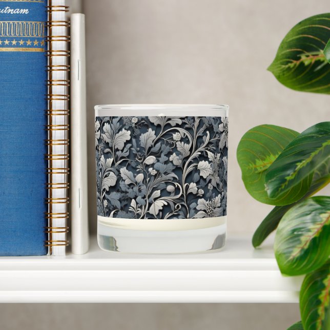 Elegant dusty blue silver white gray floral scented candle (Shelf)