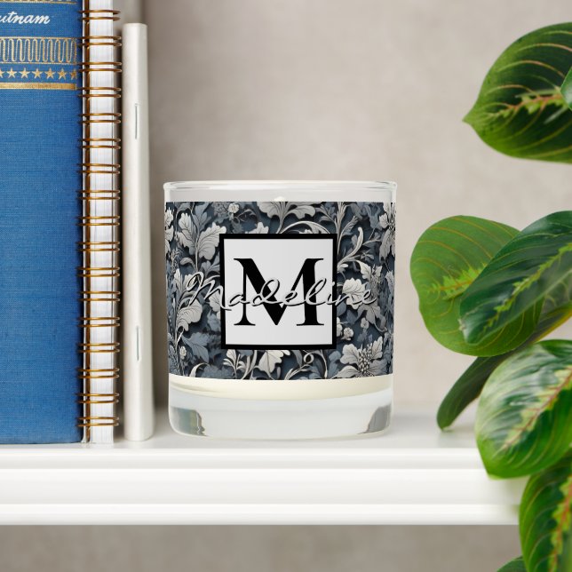 Elegant dusty blue silver white gray floral scented candle (Shelf)
