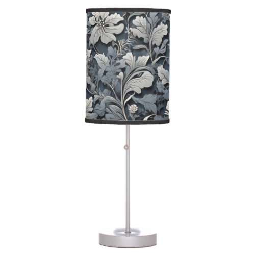 Elegant dusty blue silver white gray floral table lamp