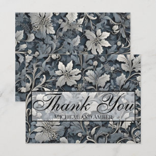Elegant dusty blue silver white gray floral thank you card