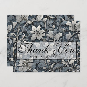Elegant dusty blue silver white gray floral thank you card