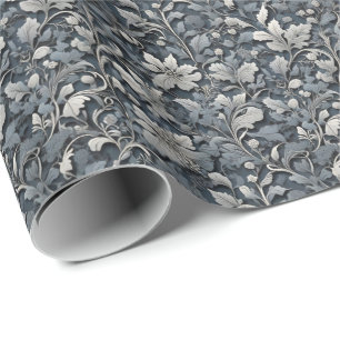 Elegant dusty blue silver white gray floral wrapping paper