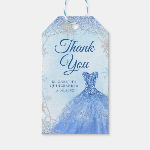 Elegant Dusty Blue Silver Winter Xv Aos Thank You Gift Tags