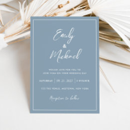 Elegant Dusty Blue Simple Calligraphy Wedding Invitation
