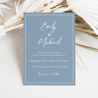 Elegant Dusty Blue Simple Calligraphy Wedding Invitation