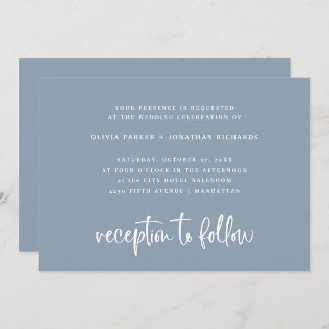Elegant Dusty Blue | Simple Classic Wedding Invitation (Front/Back)