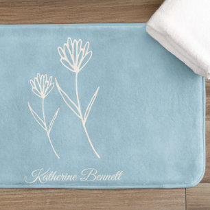 Elegant Dusty Blue Simple Flower Bath Mat