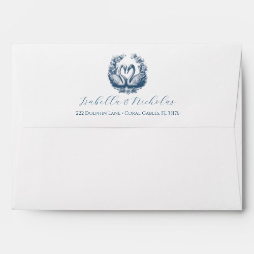 Elegant Dusty Blue Swan Calligraphy Return Address Envelope