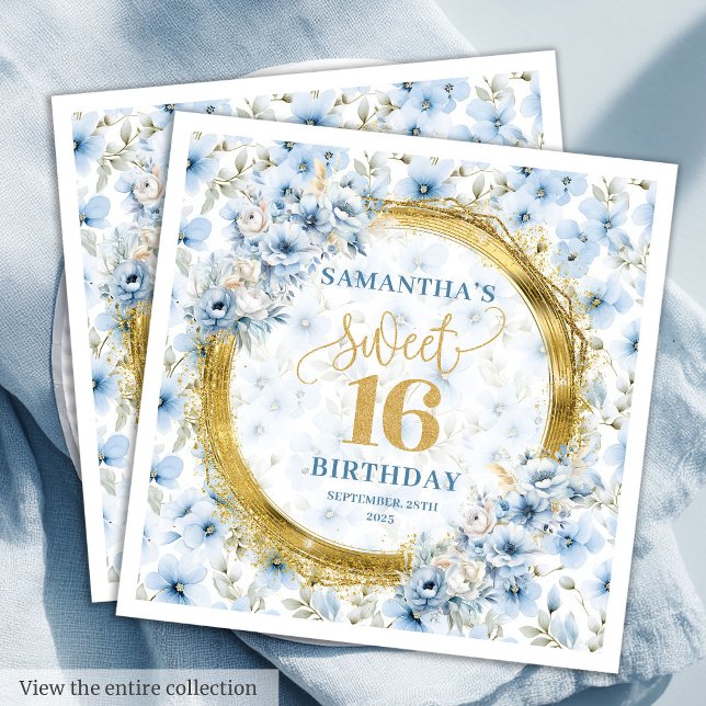 Elegant Dusty Blue Sweet Sixteen Gold Glitter  Napkins (Elegant Dusty Blue Sweet Sixteen Gold Glitter Napkins)