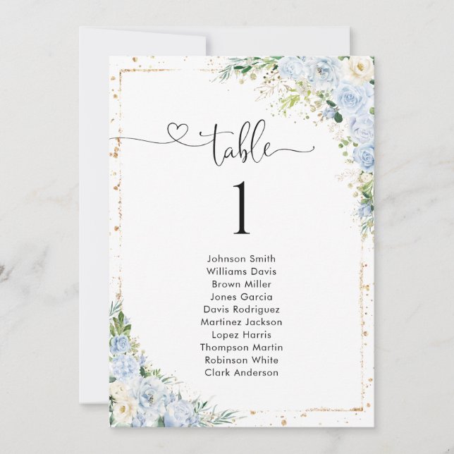 Elegant Dusty Blue Table Number Seating Chart (Front)