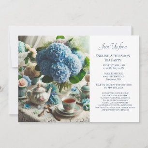 Elegant Dusty Blue Tea Party  Invitation