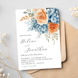 Elegant Dusty Blue Terracotta Boho Floral Wedding Invitation