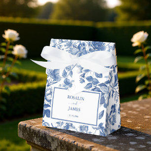 Elegant Dusty Blue Toile Floral Wedding Favor Boxes