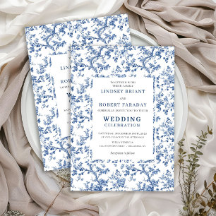 Elegant Dusty Blue Toile Floral Wedding Invitation
