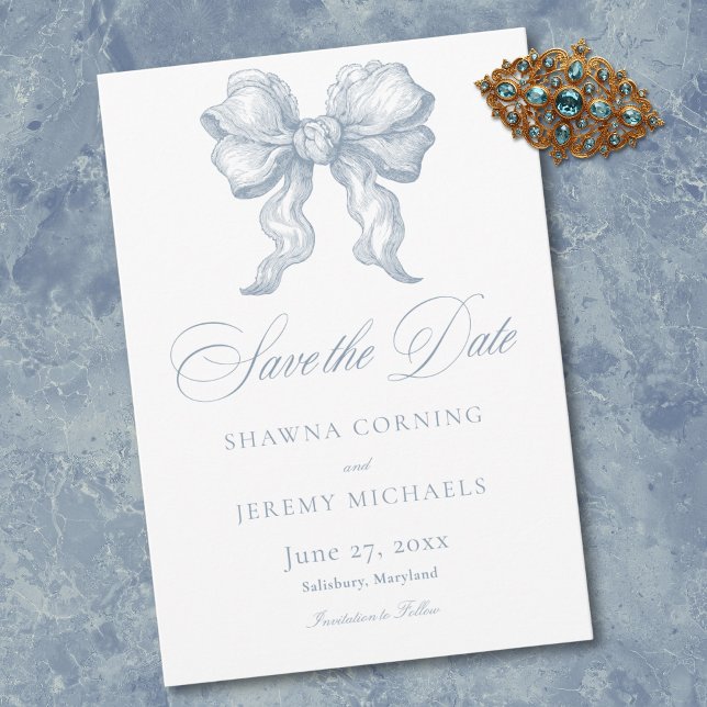 Elegant Dusty Blue Toile French Manor Wedding Save The Date (Elegant Dusty Blue Toile French Manor Save The Date)
