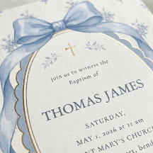 Elegant Dusty Blue Toile Ribbon Bow Baptism