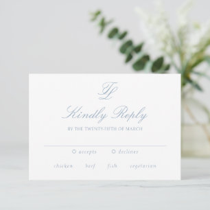 Elegant Dusty Blue Traditional Wedding RSVP Card