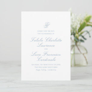 Elegant Dusty Blue Traditional Wedding Save The Date