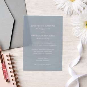 Elegant Dusty Blue Traditional Wedding Vellum Invitations