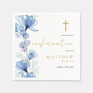 Elegant Dusty Blue Transparent Floral Confirmation Napkins