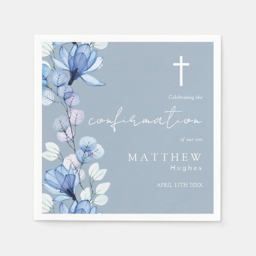 Elegant Dusty Blue Transparent Floral Confirmation