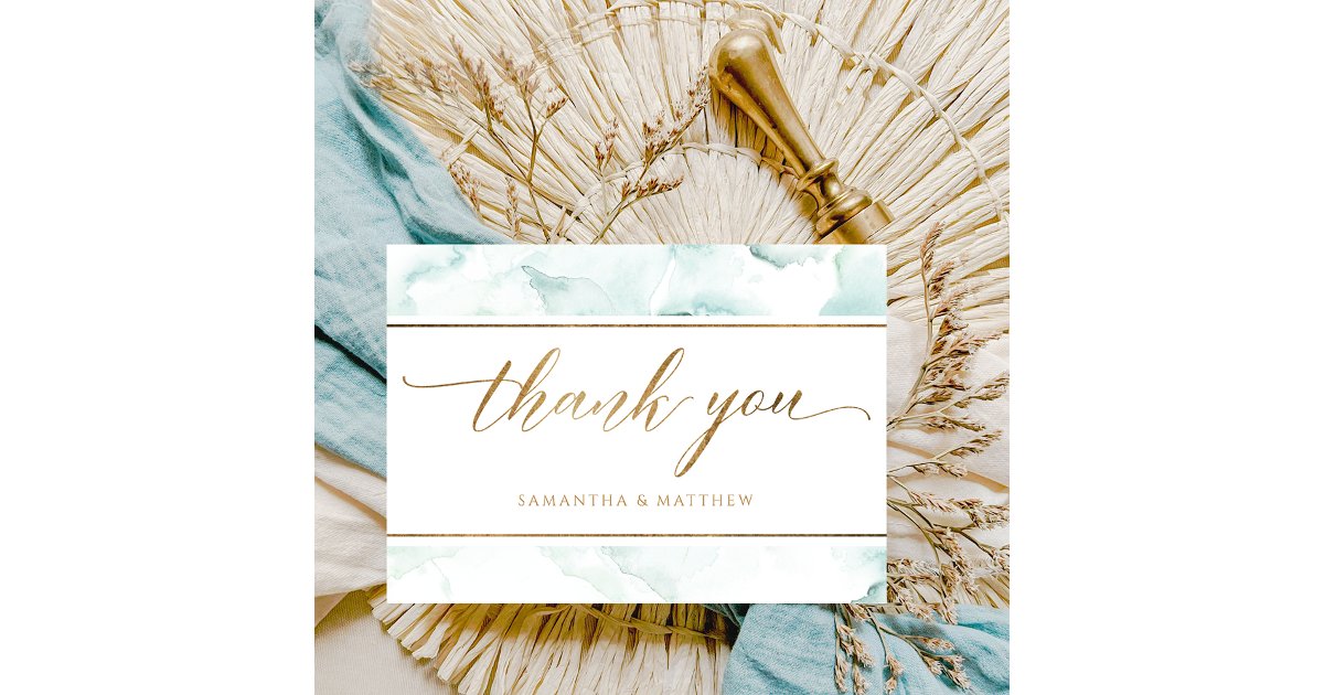 Elegant Dusty Blue, Turquoise and Green Watercolor Thank You Card | Zazzle