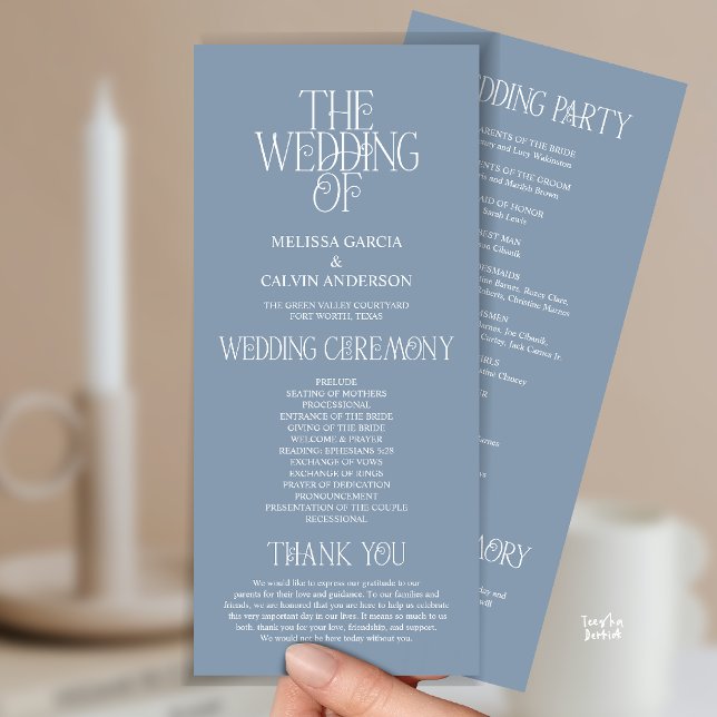 Elegant Dusty Blue Typography Wedding Program (Elegant Dusty Blue Typography Modern Romantic Wedding Program Card)