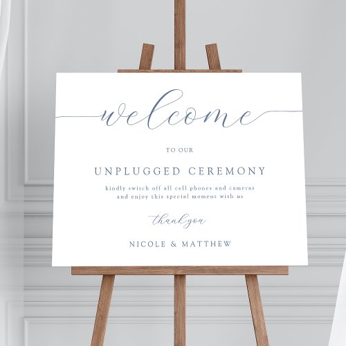 Elegant Dusty Blue Unplugged Wedding Welcome Sign